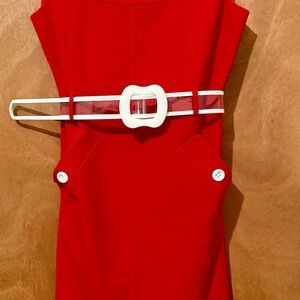 Sleeveless Red Midi Dress with White Belt